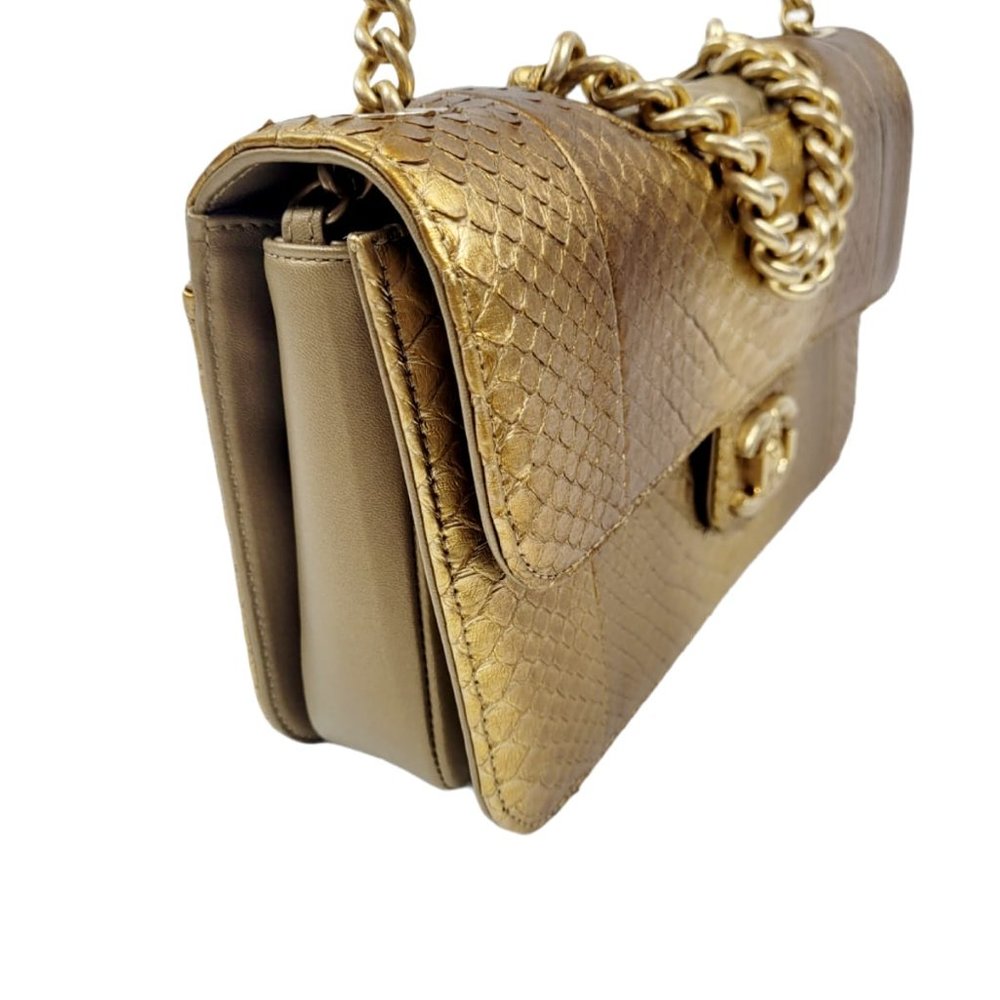 Chanel Two Tone Gold Python Double Flap Bag - Picture 2 of 8